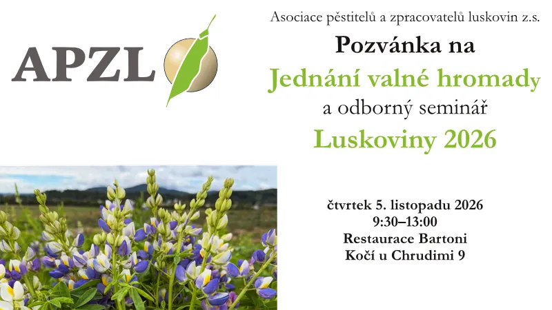 Jednání valné hromady a seminář Luskoviny 2026 (5. 11. 2026, Kočí u Chrudimi)